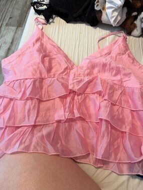 SHEIN Pink Ruffle Tiered Spaghetti Strap Camisole